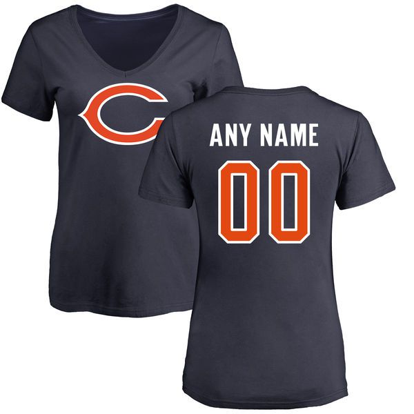 Women Chicago Bears NFL Pro Line Navy Any Name and Number Logo Custom Slim Fit T-Shirt